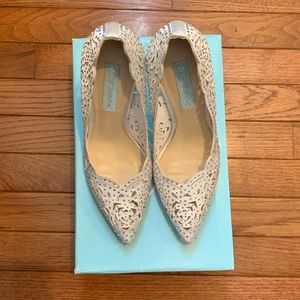 Ivory Crystal Embellished Laser-Cut Pumps
